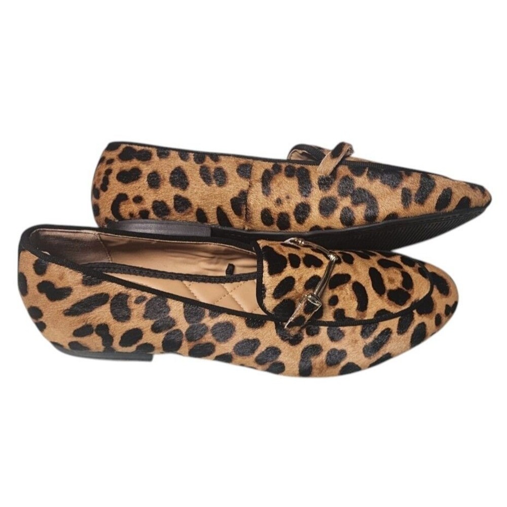 Rachel Zoe Leopard-Print Calf Hair Loafers Size 8 Horsebit Detailing Leather
